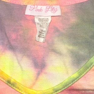 Women’s Pink Lilly Babydoll Tye Dye Short Sleeve Blouse/Top